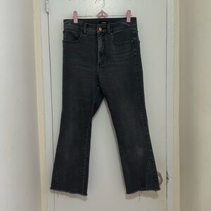 Express grey high-rise cropped flare jeans, size 4
